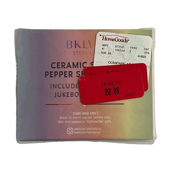 Bklyn‎ Steel Ceramic Salt & Pepper Shakers Jukebox Pink & Blue Retro 50s Style - Picture 3 of 4